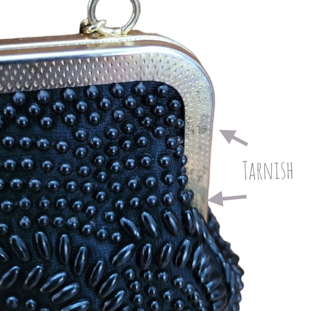 Vintage 1950s Black Beaded Evening Bag | Kiss Lock Frame Purse - Picture 6 of 7